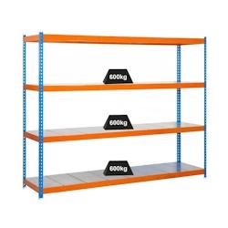 PROREGAL Étagère pour charges lourdes METAL BEAST FOUR | HxLxP 200x180x45cm | Charge du compartiment 600kg | Bleu-orange - gris métal PR_RS17-12_0