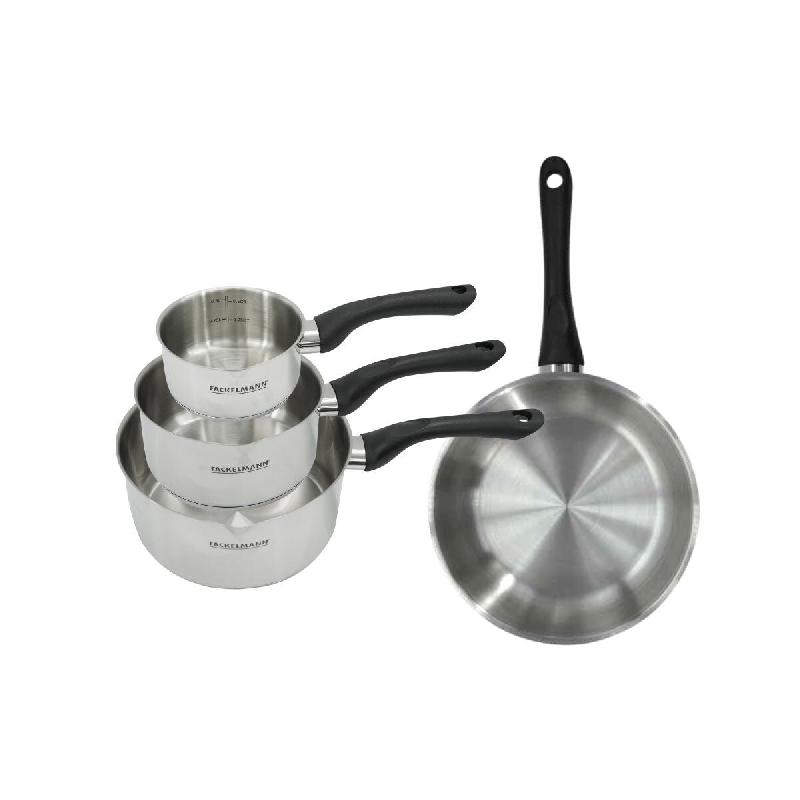 Set poêle 24 cm et 3 casseroles 12 16 et 20 cm en inox Fackelmann Geneva - gris inox 3176239944358_0
