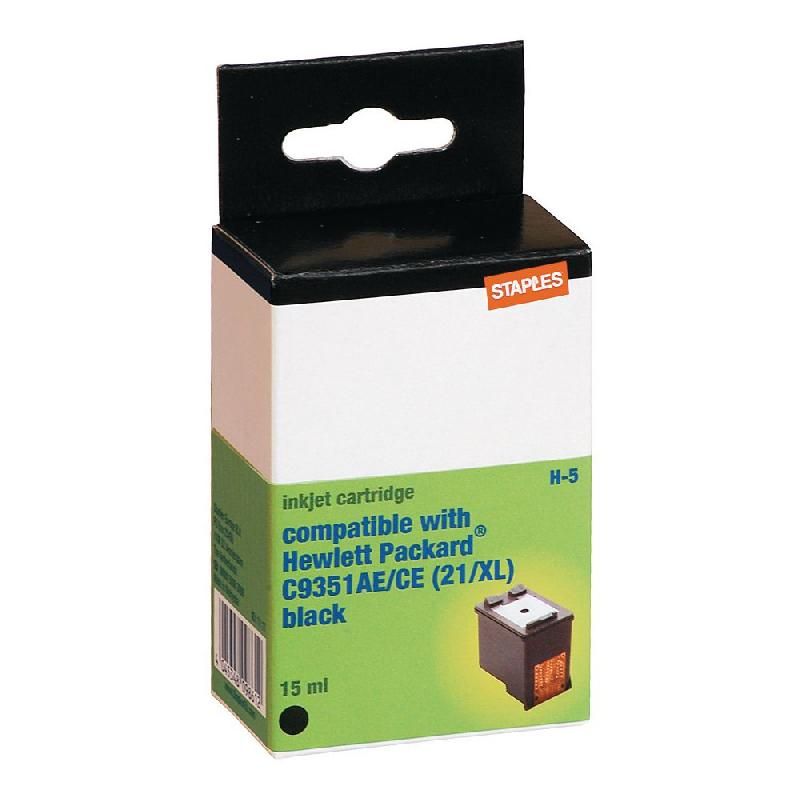 STAPLES CARTOUCHE D'ENCRE COMPATIBLE 21XL N (4182555) - GRANDE CAPACITÉ - COMPATIBLE: HP - COULEUR: NOIR