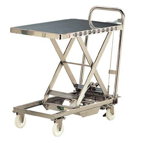TABLE ELEVATRICE INOX F=100 KG MOBILE + LEVEE HYDRAULIQUE
