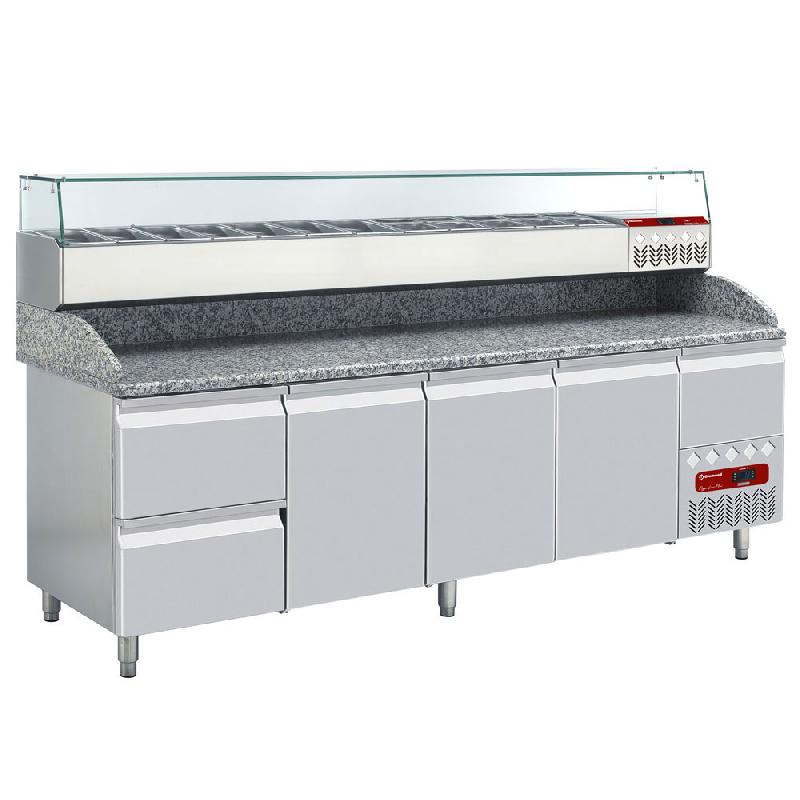 Table pizza réfrigérée tropicalisé 3 portes et 2 tiroirs 600x400 2 ... - PTP361/P9_SY249G/PP9_0