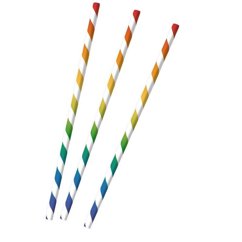 12 Pailles en papier Couleurs arc-en-ciel - multicolore 9904285_0