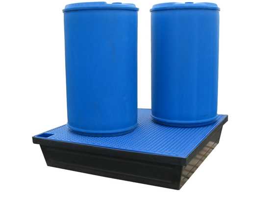 Bac de rétention plastique 4 fûts avec caillebotis plastique - B4FFPP - 220L de capacité, résistant aux produits chimiques_0