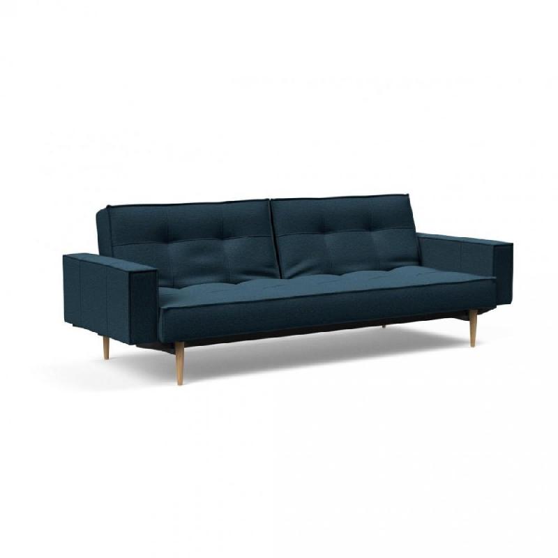 CANAPÉ CONVERTIBLE SPLITBACK STYLETTO AVEC ACCOUDOIRS PIEDS FUSEAU CHÊNE NATUREL TISSU ARGUS NAVY BLUE_0