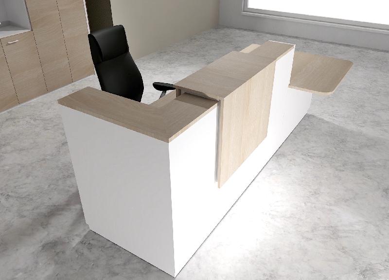 Comptoir d'accueil bi-colore avec PMR Delta et réhausse - Droite, Blanc, Non, 262, Acacia clair_0