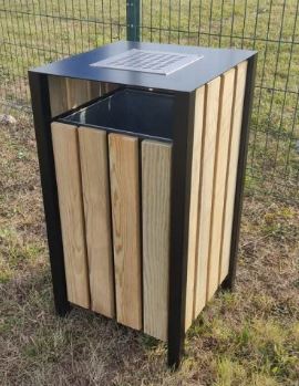 Corbeille City - Mobilier urbain en métal et bois avec cendrier intégré - 100L - L500 x P500 x H900 mm_0