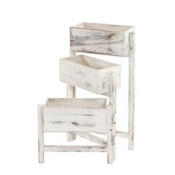 Décoshop26 - Étagère à plantes support à fleurs position réglable hauteur 65 cm en bois aspect vintage blanc 04_0005684 - blanc 3000403032698_0