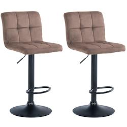 Décoshop26 - Lot de 2 tabourets de bar en velours marron avec coutures décoratives pied en trompette métal noir 10_0004394 - marron 3000252080987_0