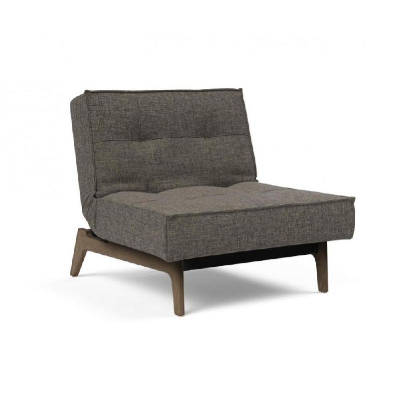 Innovation Living - Fauteuil convertible Splitback Eik - Lit 90x115 cm - Pieds chêne noyer - Tissu Flashtex Dark Grey_0