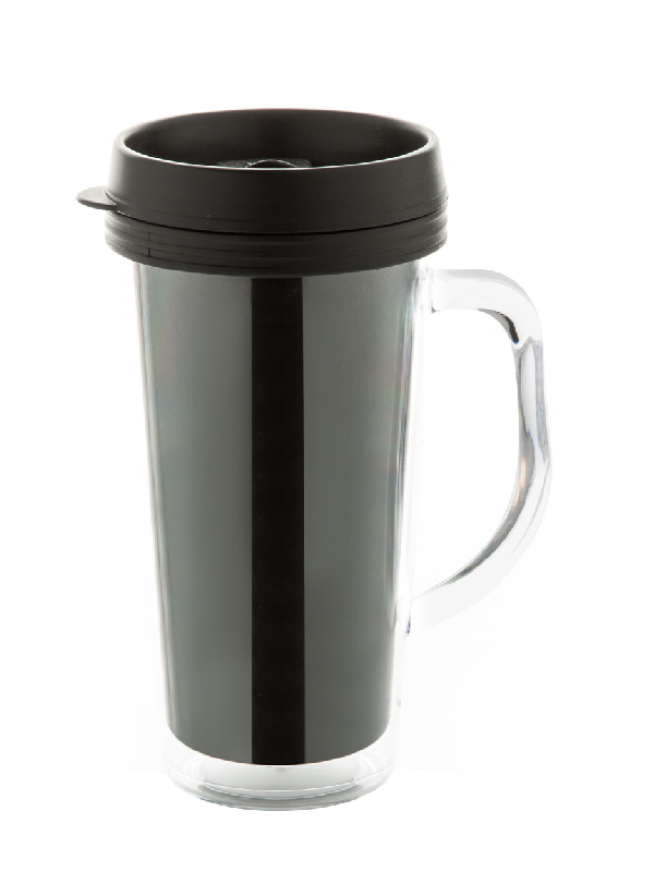 Mug thermos publicitaire - plastique double paroi - 450 ml - logo entre les parois_0
