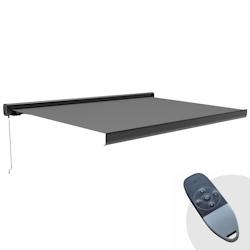 Oviala Business - Store banne électrique Helios avec coffre intégral 3.95x3m - aluminium gris avec LED et toile anti-UV_0