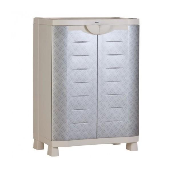 Armoire haute de rangement en résine beige - PLASTIKEN - Space SAVER - 2 portes et 4 étagères - Bricolage