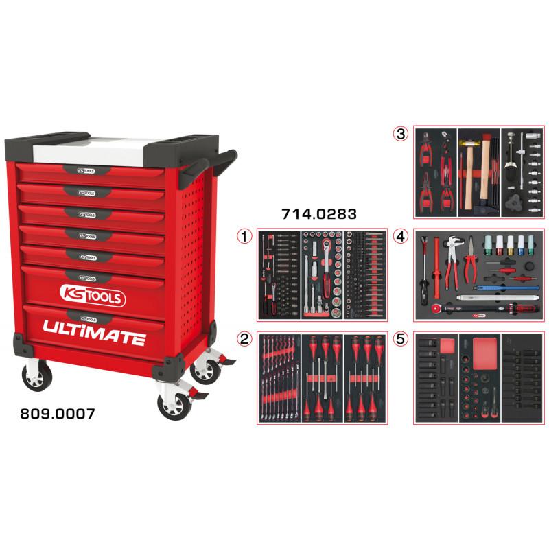 Servante PEARLline rouge 7 tiroirs équipée de 283 outils - KS Tools | 809.7283_0