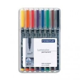 STAEDTLER POCHETTE DE 8 FEUTRES POUR RÉTROPROJECTION POINTE FINE ENCRE PERMANENTE ASSORTIS LUMOCOLOR