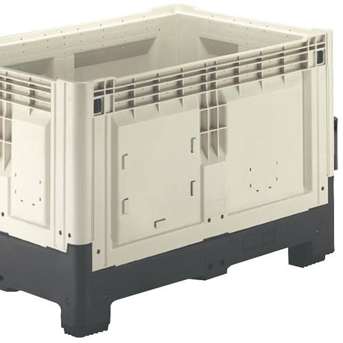 Caisse palette plastique pliable pleine - 2 semelles 1200 x 800 x 978 mm Ivoir Noir - Réf : CAI123CP1208007_0