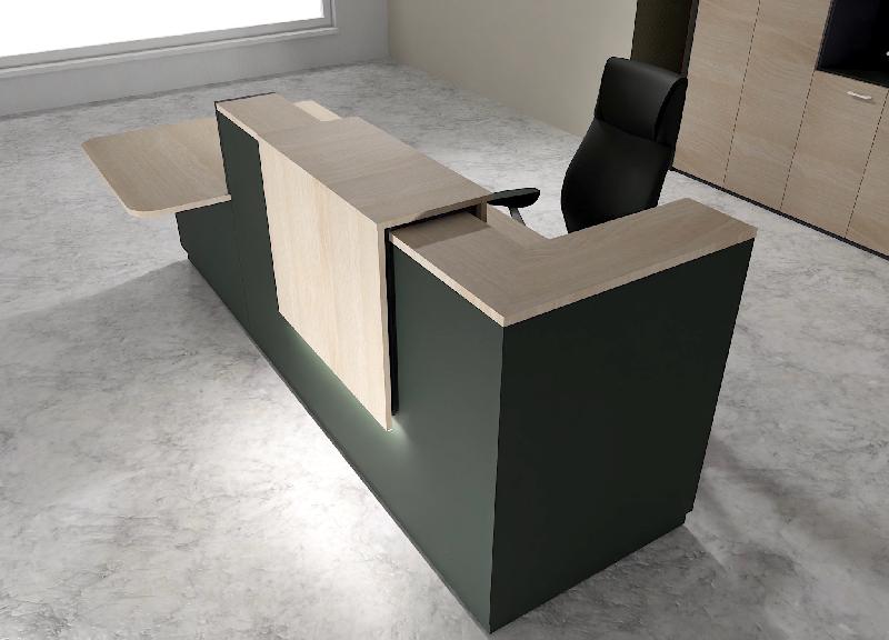 Comptoir d'accueil bi-colore avec PMR Delta et réhausse - Gauche, Noir, Oui, 282, Acacia clair_0