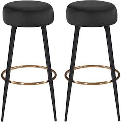 Décoshop26 - Lot de 2 tabourets de bar en tissu velours noir cadre en métal avec repose-pieds TDB09217 - noir 3001074869606_0