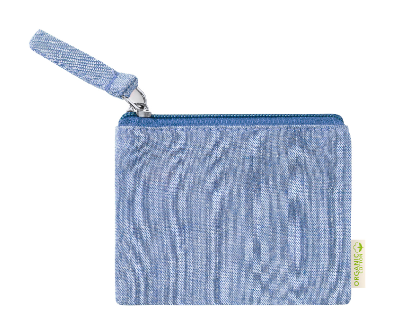 Porte-monnaie zippé en coton recyclé - 180 g/m² - Couleur bleu - Poids 8 g_0