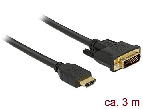 DELOCK 85655 - Câble vidéo HDMI Type A (Standard) vers DVI - 3m - Triple blindage - Contacts plaqués or - Résolution jusqu'à 2560x1600 @60Hz_0