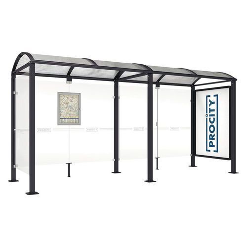 ABRI BUS VOÛTE 5 M VITRINE - 1 BARDAGE LATÉRAL - NOIR 9005 - PROCITY