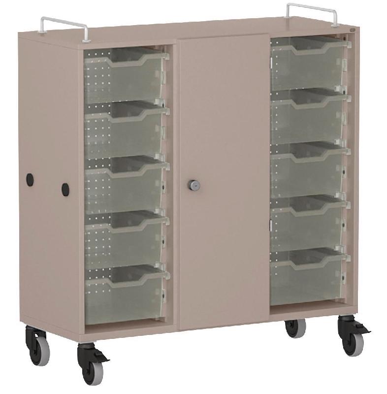 ARMOIRE BASSE SHIFT+ LANDSCAPE MÉLA. 9 CASES - 1 PORTE - GRIS TERRE - NOIR - MANUTAN COLLECTIVITÉS