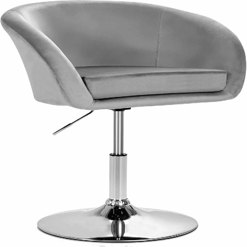 Chaise d'appoint COSTWAY, réglable en hauteur, rembourrée, pivotante à 360°, chaise de salle à manger - gris métal VH32335TE_0