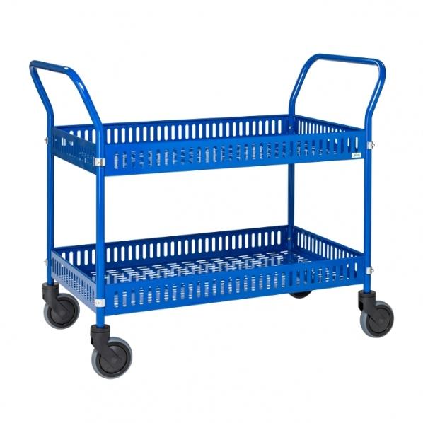 Chariot manuel en métal avec paniers - Charge 250 kg - 4 roues pivotantes - Bleu - Rolléco_0