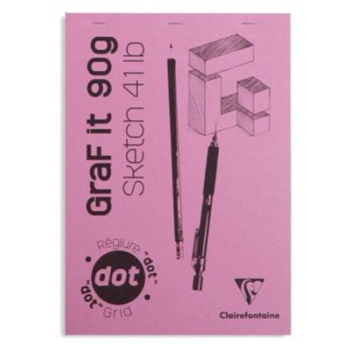 Clairefontaine Lot de 10 Bloc agrafé GRAF IT Dot Grid de 80 feuilles de papier croquis blanc microperforées, 90 g/m², A5, couverture rose - 3329680_0