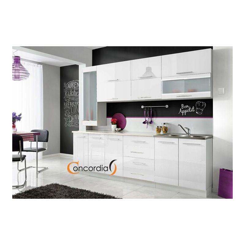 COVE S - CUISINE COMPLÈTE L 260 CM 8PCS + PLAN DE TRAVAIL INCLUS - ENSEMBLE MEUBLES DE CUISINE - ARMOIRES CUISINE LINÉAIRE BLANC - BLANC