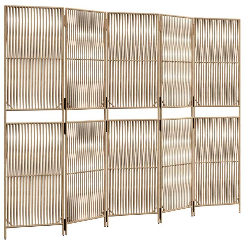 Décoshop26 - Paravent séparateur de pièce cloison 5 panneaux en résine tressée beige et acier DEC030936 - beige 3000258198440_0