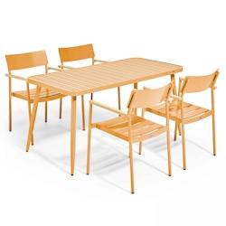 Oviala Business Ensemble table de terrasse avec 4 fauteuils en aluminium jaune moutarde - Oviala - jaune aluminium 108689_0