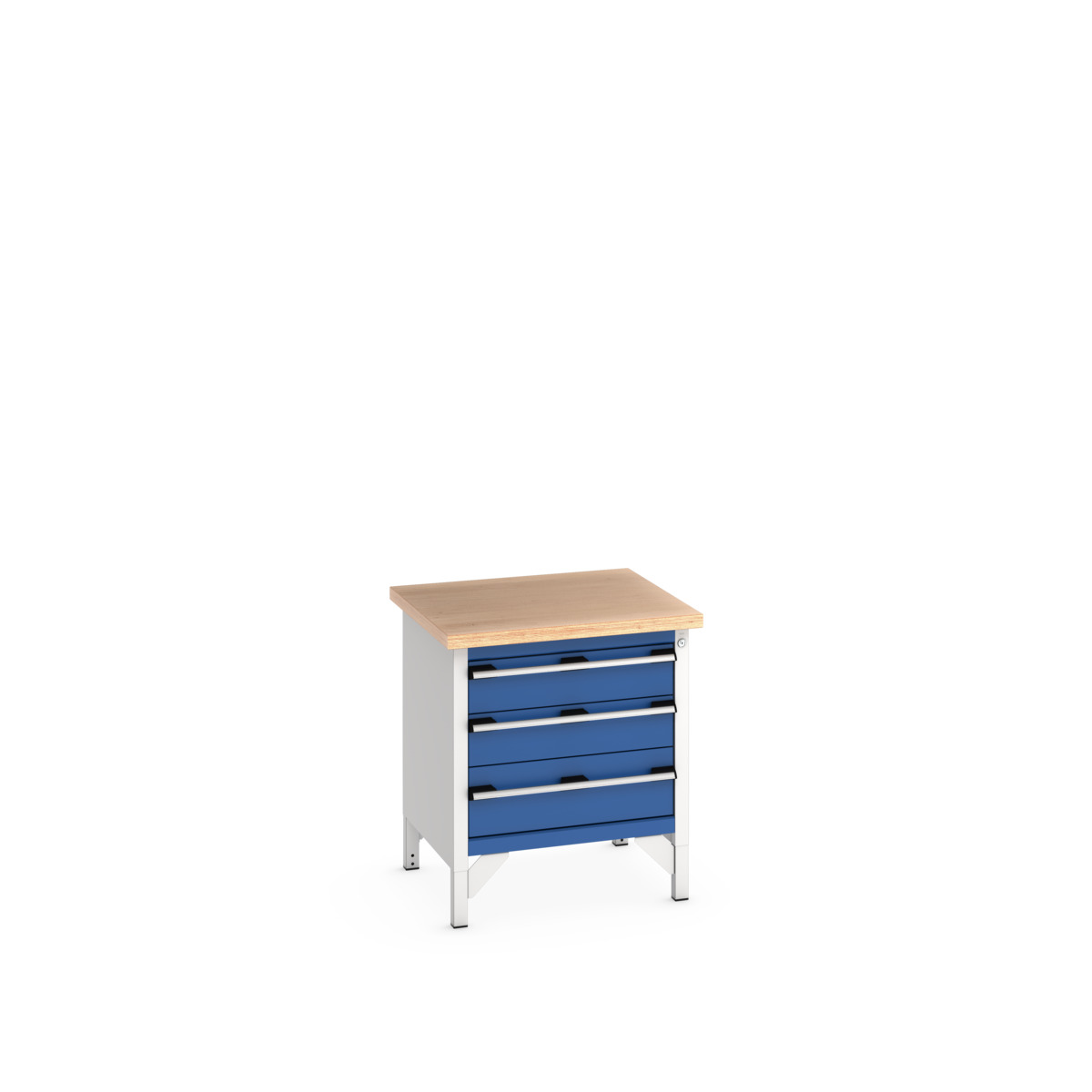 Établi monobloc Cubio avec armoire à 3 tiroirs - 41002010.11V - finition RAL 7035/RAL 5010 - plateau bois multiplis 40 mm_0