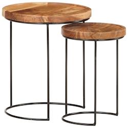 Helloshop26 - Ensemble de table basse lot de 2 bois d'acacia massif et acier marron 02_0042115 - 3000213654912_0