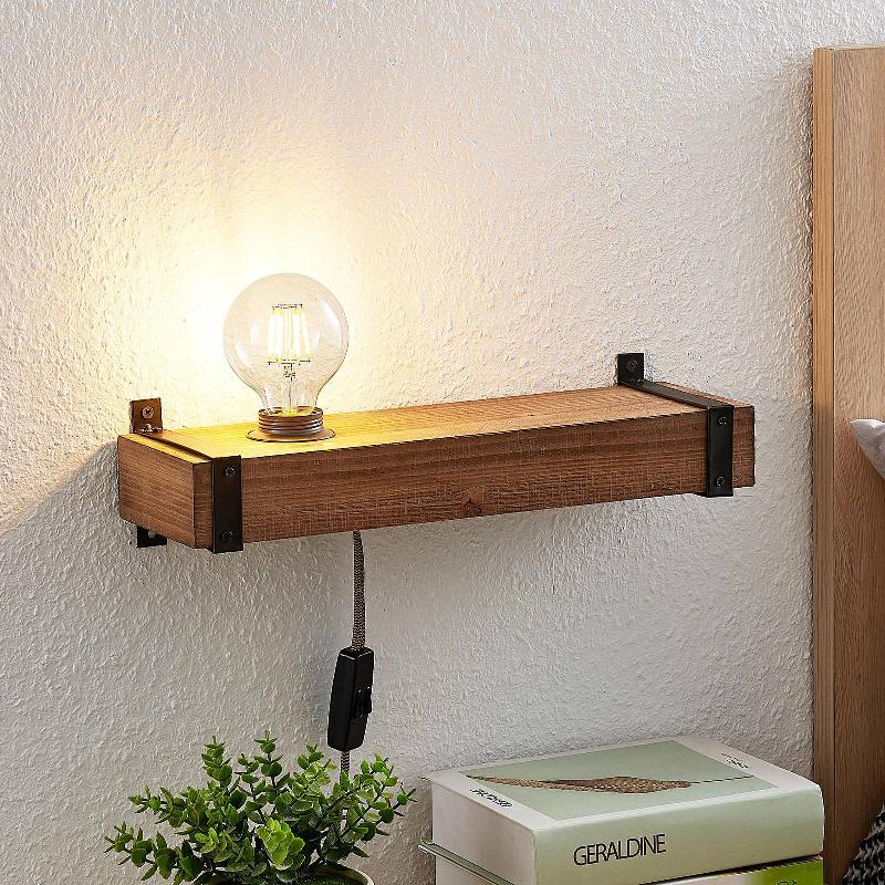 APPLIQUE MURALE LINDBY SVERINA, 40 CM, BOIS, FICHE, E27