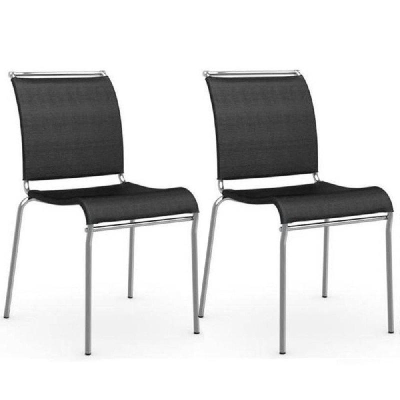 LOT DE 2 CHAISES ITALIENNE AIR  STRUCTURE ACIER CHROMÉ ASSISE TISSU NOIR NET_0