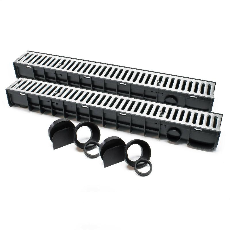 LOT DE 2 X 1 M CANIVEAUX GRILLE RECOUVREMENT 1,5 TONNES FONTE DRAINAGE EAUX USÉES ÉVACUATION 16_0001698_0