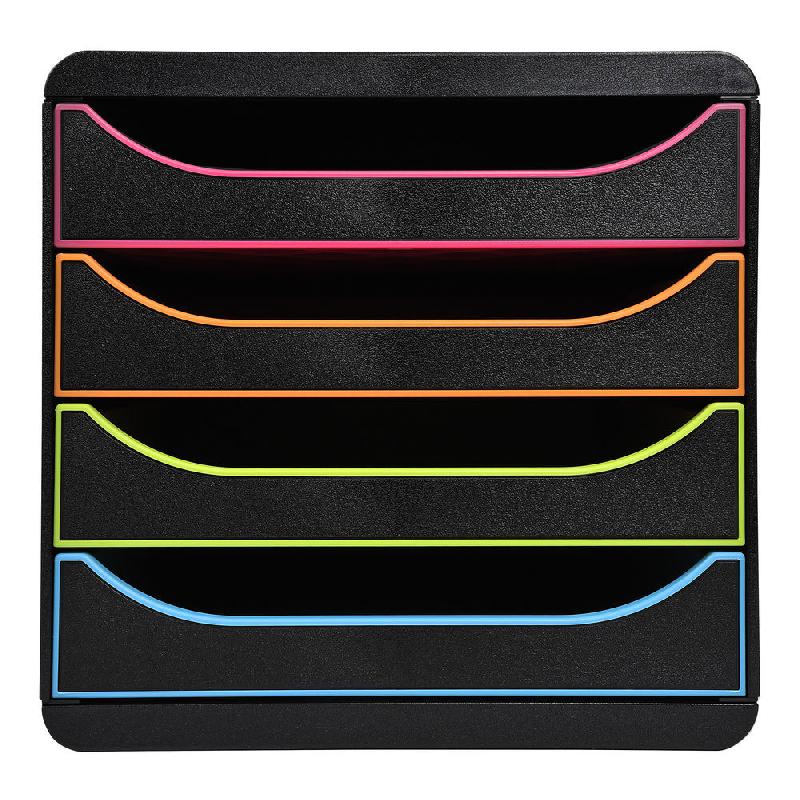 MODULE DE CLASSEMENT EXACOMPTA BIG BOX BLACK OFFICE - 4 TIROIRS POUR DOCUMENTS A4+ - NOIR / FAÇADES ARLEQUIN