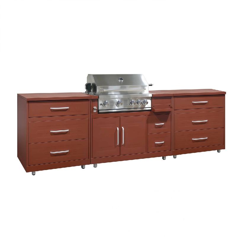 Oviala Business Oviala Cuisine d'extérieur 3 éléments avec barbecue en acier 96 x 284 x 66 cm brique - marron acier 115298_0
