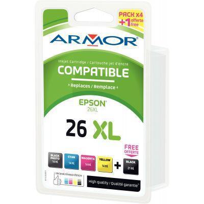 Pack de 5 cartouches d'encre compatibles Epson 26XL - Noir, Cyan, Magenta, Jaune - Haute capacité - Garantie 2 ans_0