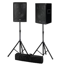 Paire d'enceintes passives IBIZA SOUND disco-08b - 2 x 300w - trapezoidale 3 voies 20cm - supports pieds 1m60 - avec sac - 3666638046345_0