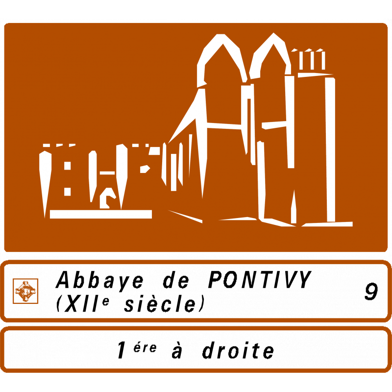 Panneau patrimoine culturel H32 - lieu touristique avec direction à suivre et message graphique_0