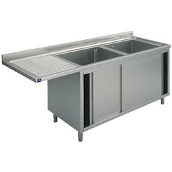 Plonge Sur Armoire Avec Portes Coulissantes, Place Pour Lave-Vaisselle, 2 Bacs à Gauche, 1600X600 mm - Mastro - 7864908799854_0