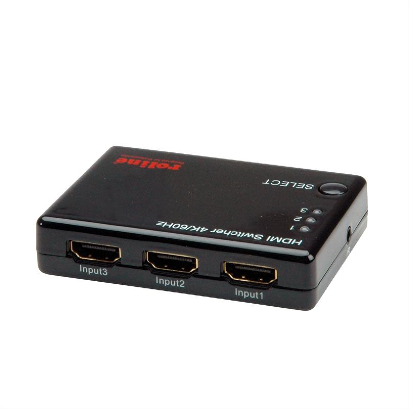 Roline Switch HDMI 4K - 3 ports - Commutation par bouton ou télécommande - Résolution jusqu'à 3840x2160 @60Hz_0