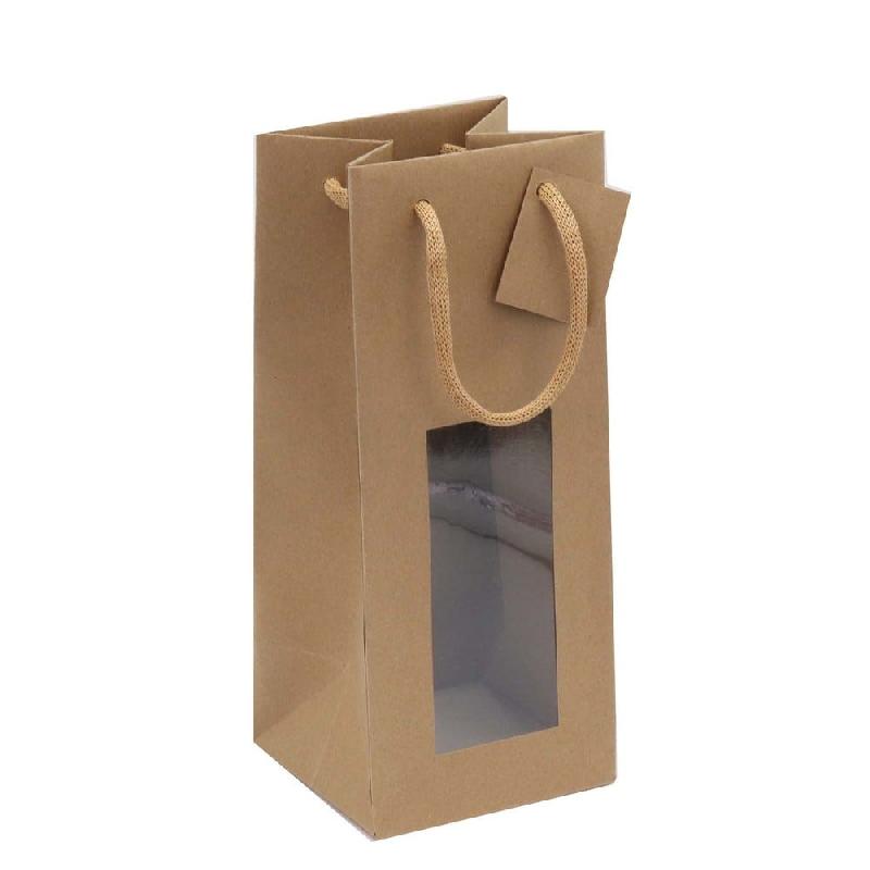 Sac flacon kraft brun avec fenêtre poignées papier 12x11x28cm - par 20_0