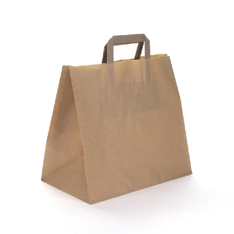 Sac traiteur kraft brun poignées plates 32x16.5x27cm - Lot de 50 - Robuste et naturel_0