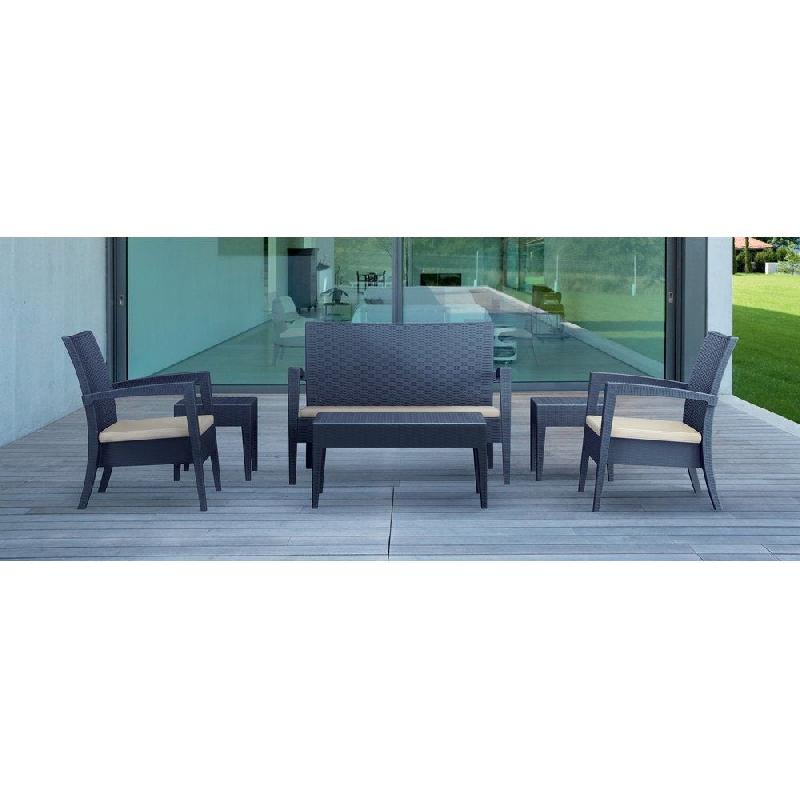 Salon de jardin empilable d'extérieur Miami en résine gris foncé_0
