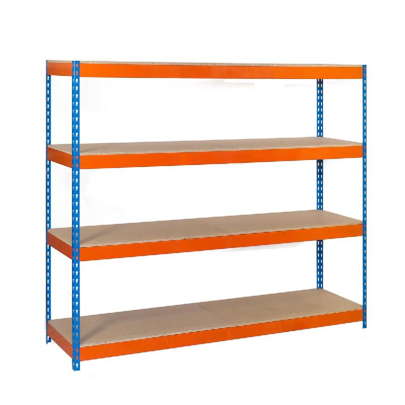 SimonRack Rayonnage industriel, 2000x1800x750 mm, 400 kg au point de flexion, 4 étagères bois, rayonnage garage, Bleu/Orange/Bois- Ecoforte - orange_0