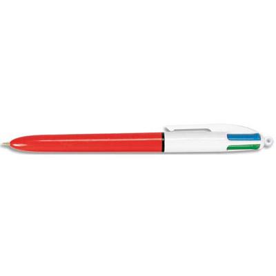 STYLO BILLE BIC 4 COULEURS - POINTE FINE RETRACTABLE - NOIR / BLEU / VERT / ROUGE - LOT DE 12