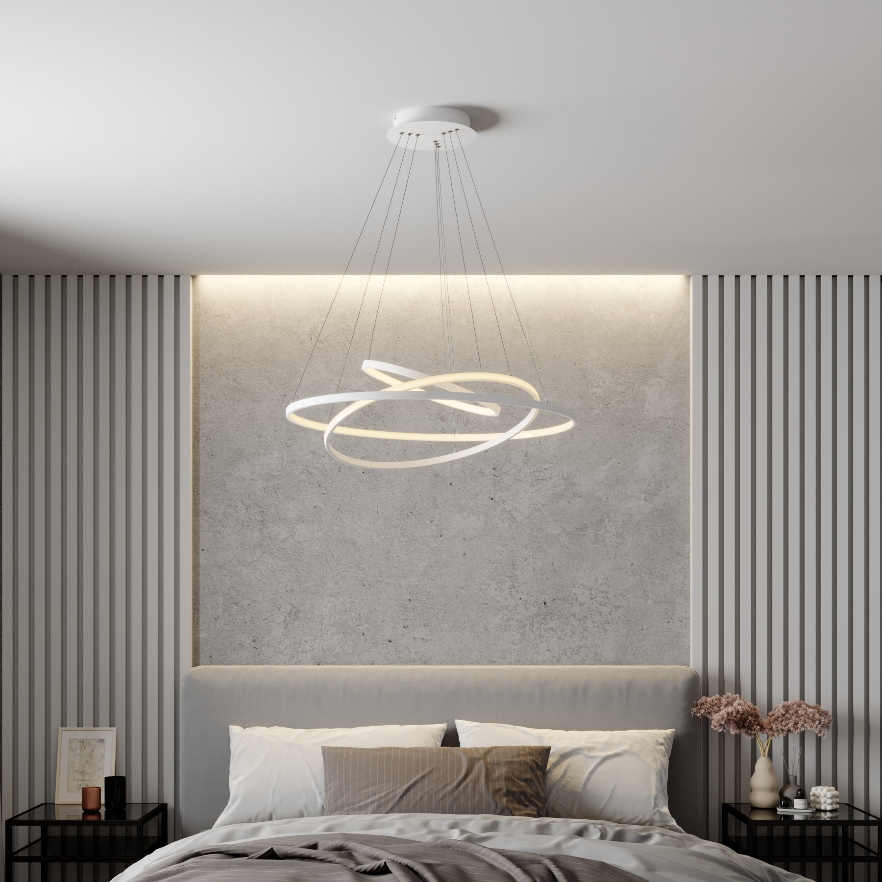 LUCANDE SUSPENSION LED EZANA, BLANC, MÉTAL, Ø 80CM