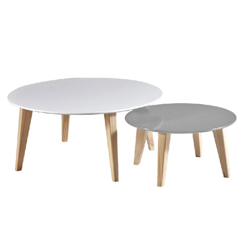 TABLE BASSE RONDE ELIAS - LOT DE 2 TABLES - BLANC / TAUPE